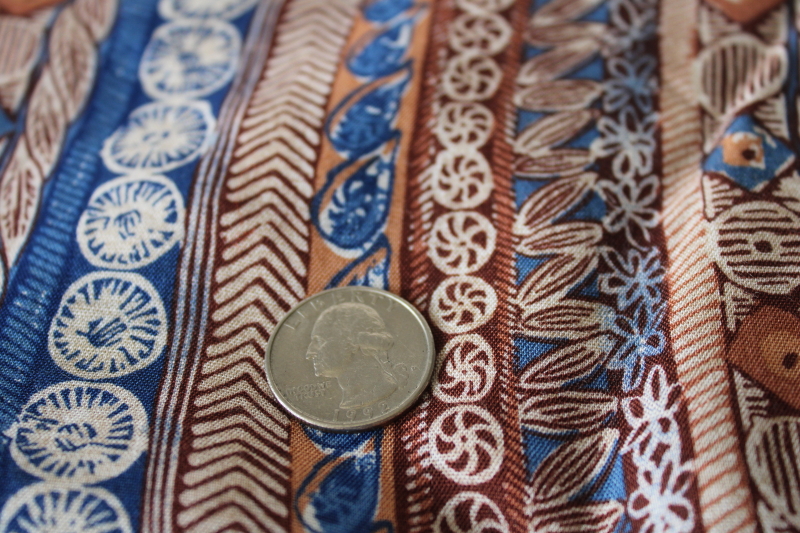 photo of 4+ yards print rayon fabric blues & browns tribal ethnic patterned stripes #2