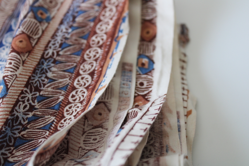 photo of 4+ yards print rayon fabric blues & browns tribal ethnic patterned stripes #3