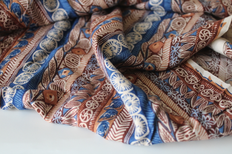 photo of 4+ yards print rayon fabric blues & browns tribal ethnic patterned stripes #5