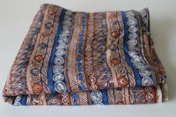 catalog photo of 4+ yards print rayon fabric blues & browns tribal ethnic patterned stripes 