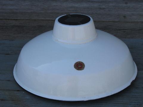 photo of 4 vintage Appleton industrial white enamel barn or shop light shades w/black rims #2