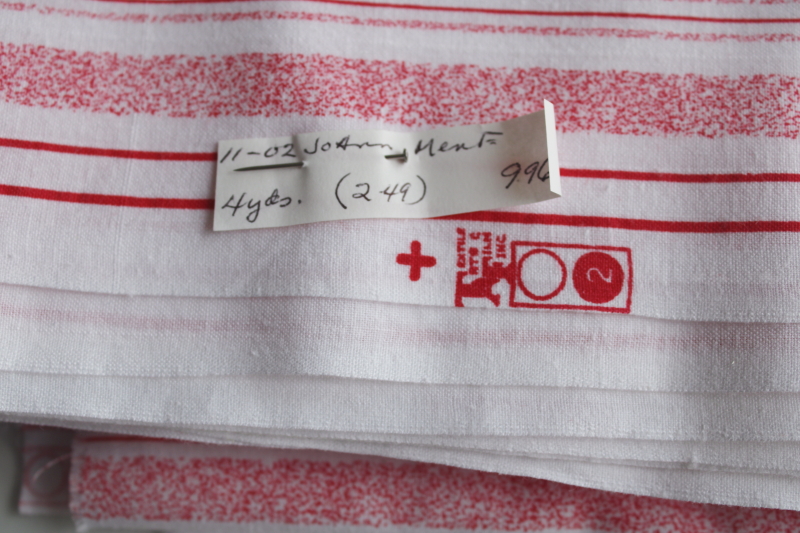 photo of 4 yards vintage peppermint stripe red and white print cotton fabric quilting weight  #2