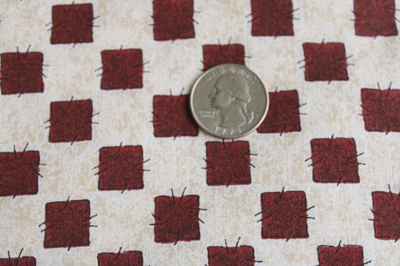 photo of 4 yds cotton quilt fabric, primitive patches checkerboard patchwork print Springs One Heart One Mind  #2