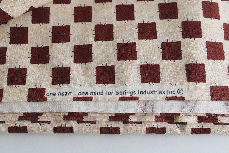 photo of 4 yds cotton quilt fabric, primitive patches checkerboard patchwork print Springs One Heart One Mind  #4