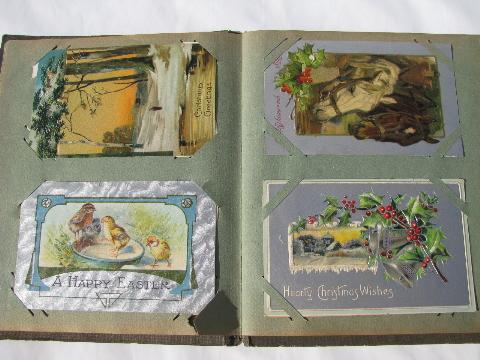 photo of 40+ Holiday & Christmas postcards in antique album, vintage 1908 #6