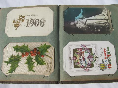 photo of 40+ Holiday & Christmas postcards in antique album, vintage 1908 #10