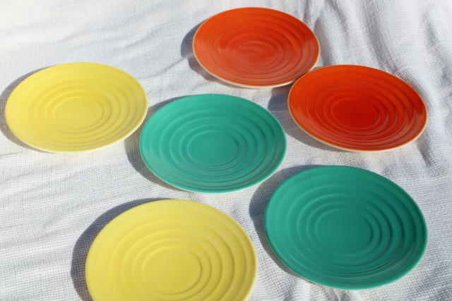photo of 40s 50s Moderntone milk glass dishes, vintage cups & saucers in jade green, orange, yellow #7