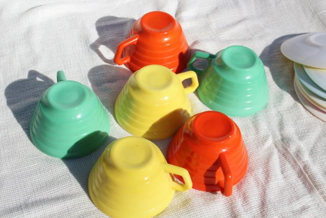 photo of 40s 50s Moderntone milk glass dishes, vintage cups & saucers in jade green, orange, yellow #9