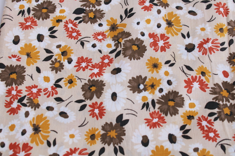 photo of 40s 50s vintage 36 inch wide cotton fabric, autumn colors daisy floral print #1