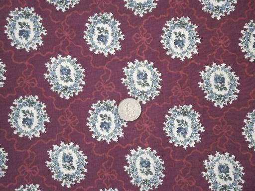 photo of 40s 50s vintage 36w cotton print fabric, cameo floral print on wine purple  #1