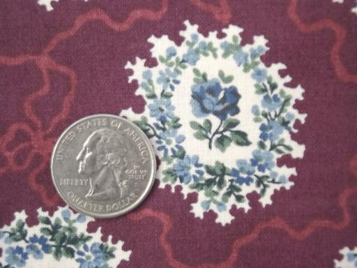 photo of 40s 50s vintage 36w cotton print fabric, cameo floral print on wine purple  #2