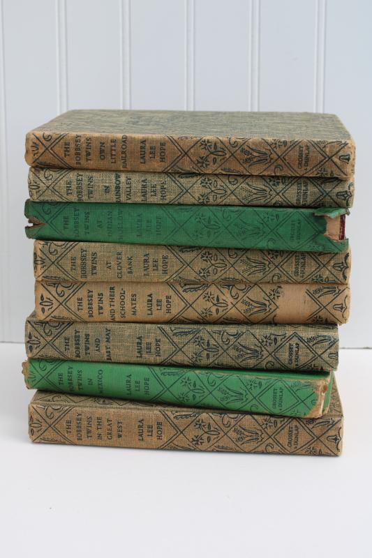 photo of 40s 50s vintage Bobbsey Twins books green covers Great West Mexico Indian Hollow etc. #1