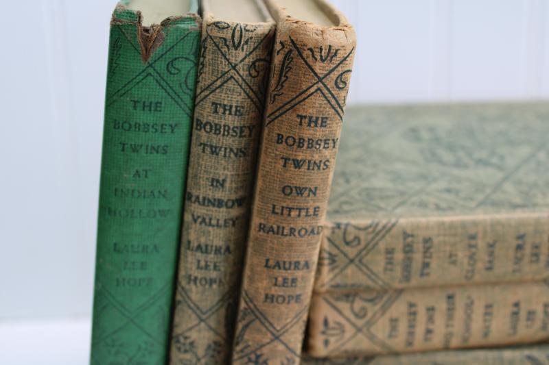 photo of 40s 50s vintage Bobbsey Twins books green covers Great West Mexico Indian Hollow etc. #5