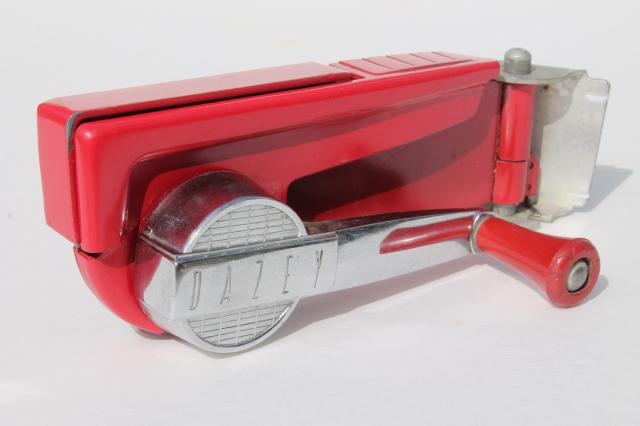 photo of 40s 50s vintage Dazey can opener, swing a way style wall mount can opener in red #1