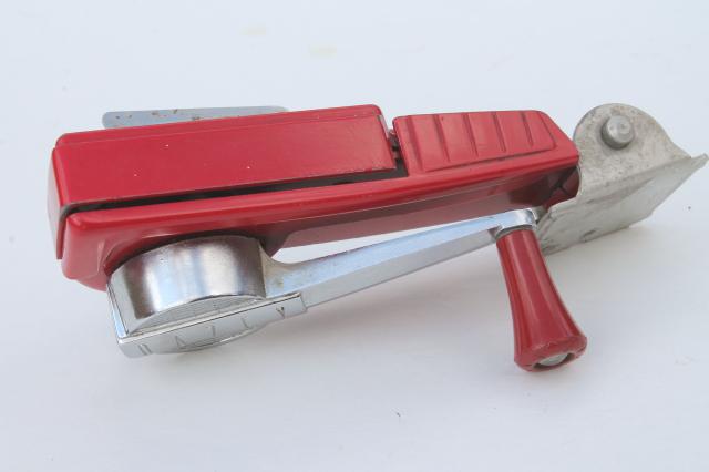 photo of 40s 50s vintage Dazey can opener, swing a way style wall mount can opener in red #3