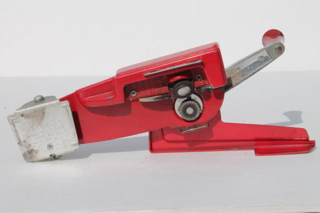 photo of 40s 50s vintage Dazey can opener, swing a way style wall mount can opener in red #7