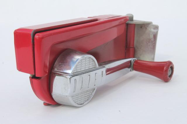 photo of 40s 50s vintage Dazey can opener, swing a way style wall mount can opener in red #10