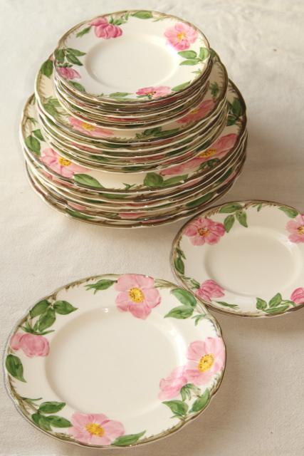 photo of 40s 50s vintage Franciscan pottery Desert Rose china, shabby well loved everyday plates #1