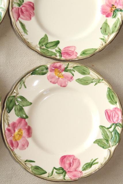 photo of 40s 50s vintage Franciscan pottery Desert Rose china, shabby well loved everyday plates #3