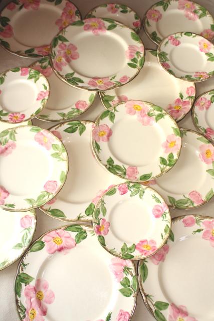 photo of 40s 50s vintage Franciscan pottery Desert Rose china, shabby well loved everyday plates #5