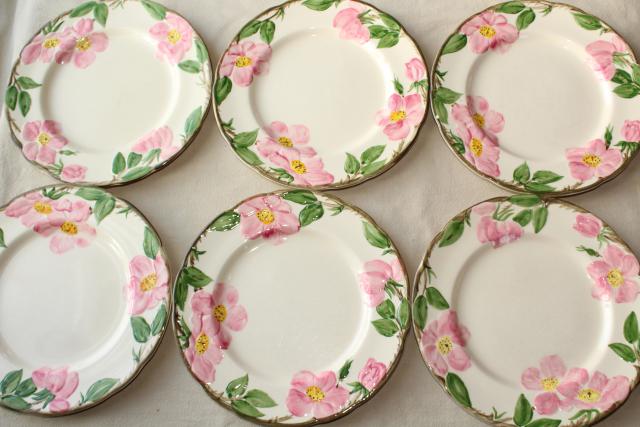 photo of 40s 50s vintage Franciscan pottery Desert Rose china, shabby well loved everyday plates #9