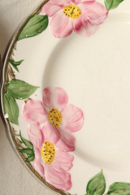 photo of 40s 50s vintage Franciscan pottery Desert Rose china, shabby well loved everyday plates #10