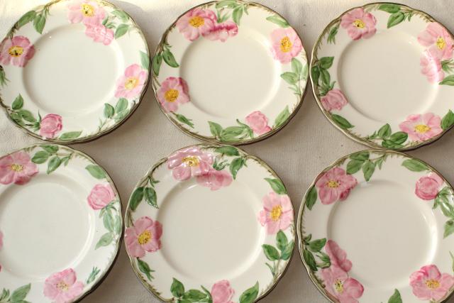 photo of 40s 50s vintage Franciscan pottery Desert Rose china, shabby well loved everyday plates #11