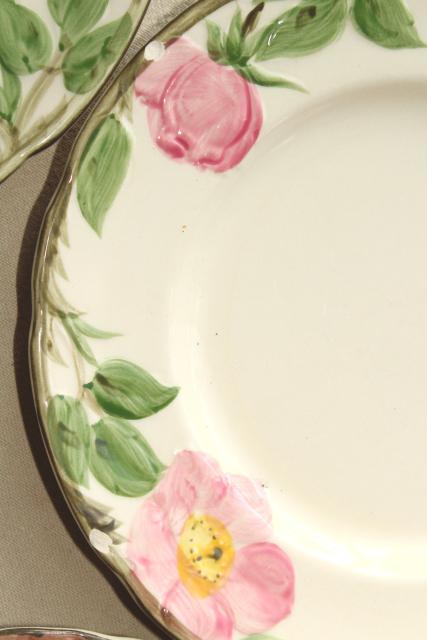 photo of 40s 50s vintage Franciscan pottery Desert Rose china, shabby well loved everyday plates #12