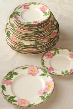 catalog photo of 40s 50s vintage Franciscan pottery Desert Rose china, shabby well loved everyday plates