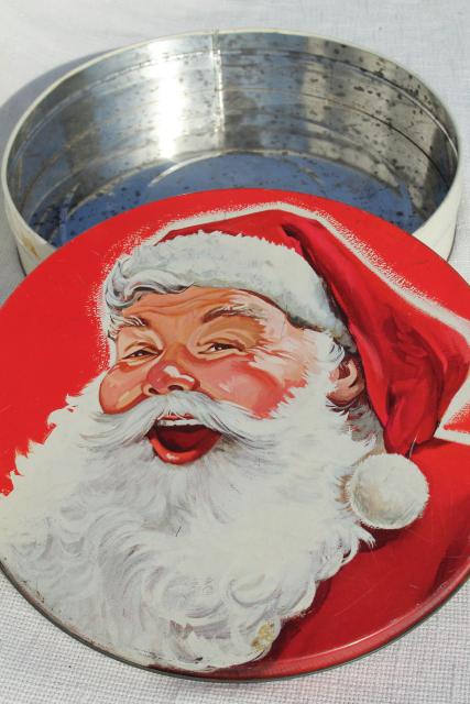 photo of 40s 50s vintage Santa Claus tin - Christmas cookies, candy or fruitcake tin #1