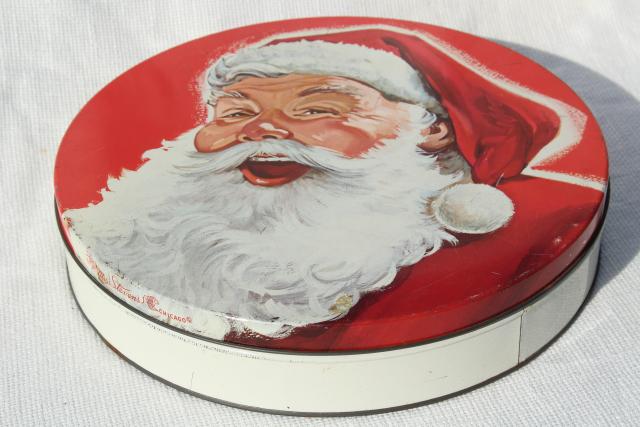 photo of 40s 50s vintage Santa Claus tin - Christmas cookies, candy or fruitcake tin #2