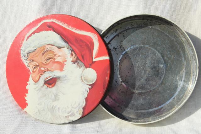 photo of 40s 50s vintage Santa Claus tin - Christmas cookies, candy or fruitcake tin #6