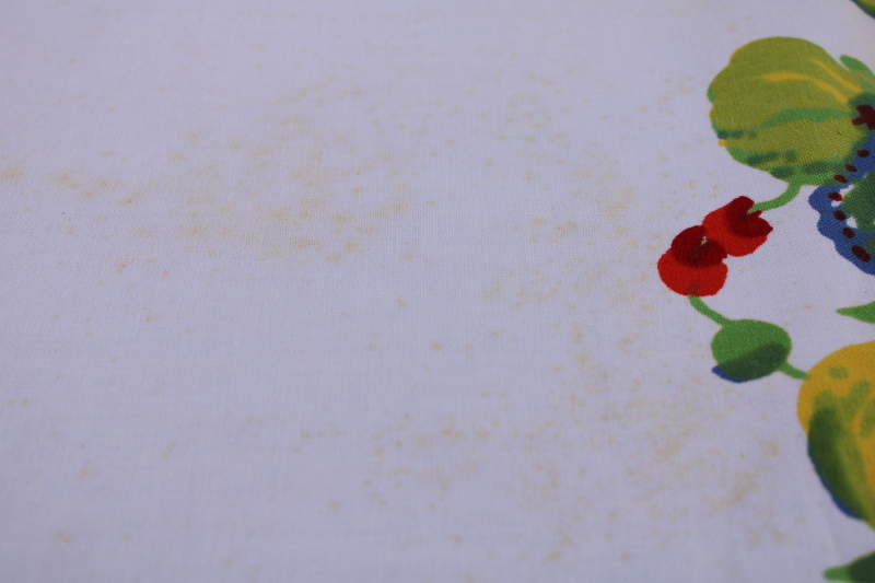 photo of 40s 50s vintage Wilendure cotton tablecloth, old Mexico pottery & Mexican blanket stripes print  #6