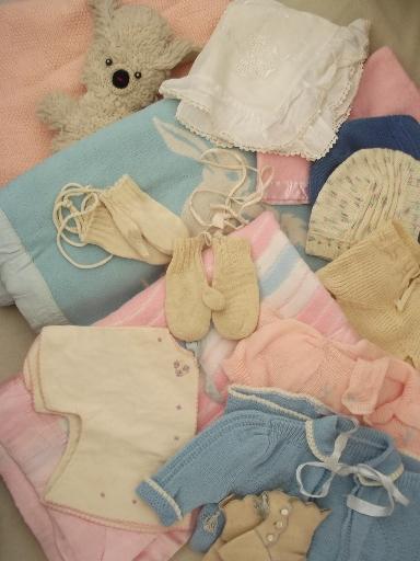 photo of 40s 50s vintage baby clothes lot, sweet shabby old doll clothes & blankets  #1