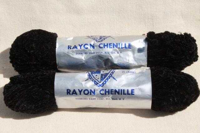 photo of 40s 50s vintage black velvet rayon chenille yarn / needlework embroidery thread #2