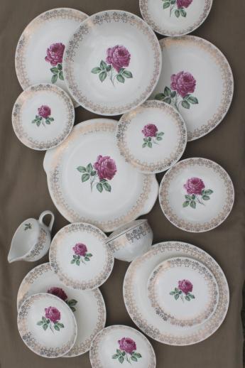 photo of 40s 50s vintage briar rose or moss roses china dishes set, American Limoges? #1