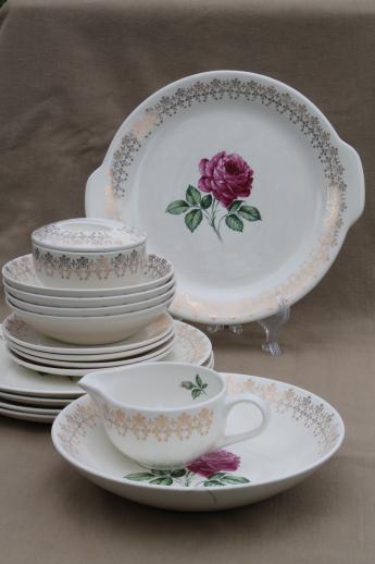 photo of 40s 50s vintage briar rose or moss roses china dishes set, American Limoges? #2