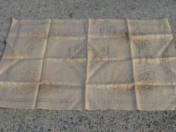 catalog photo of 40s - 50s vintage burlap rug backing canvas, Molter floral print