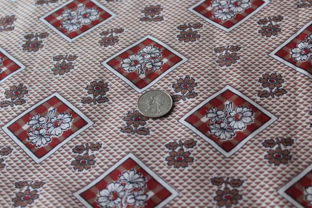 photo of 40s 50s vintage cotton fabric w/ daisy print rust & tan, housedress or shirtwaist material #1