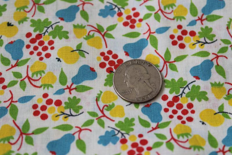 photo of 40s 50s vintage cotton fabric, red aqua yellow green fruit print on white #2