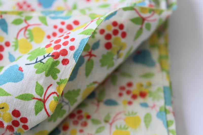 photo of 40s 50s vintage cotton fabric, red aqua yellow green fruit print on white #3