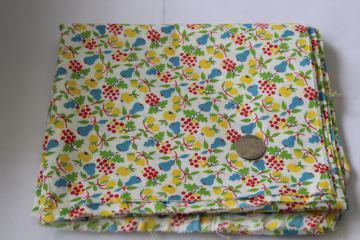 catalog photo of 40s 50s vintage cotton fabric, red aqua yellow green fruit print on white