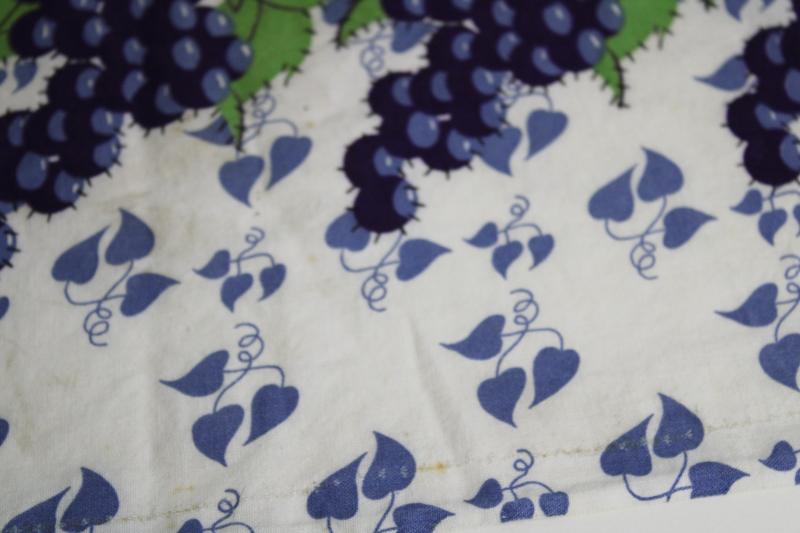 photo of 40s 50s vintage cotton feed sack fabric, border print blue & green grapes #5