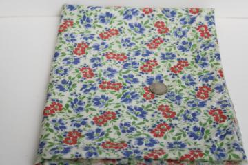 catalog photo of 40s 50s vintage cotton feed sack fabric, floral print red & blue flowers