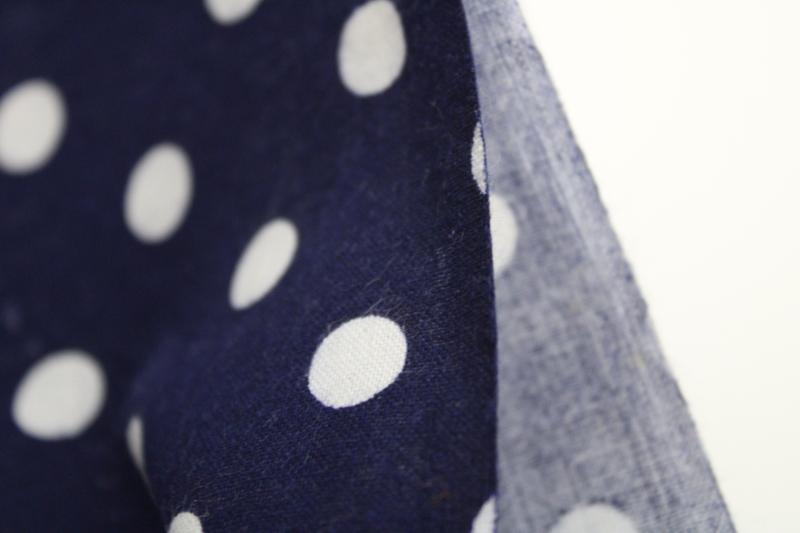 photo of 40s 50s vintage cotton feed sack fabric, polka dots print navy blue & white #3