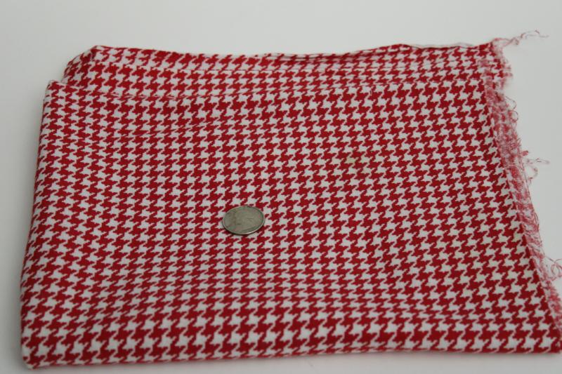 photo of 40s 50s vintage cotton feed sack fabric, red & white houndstooth print #1