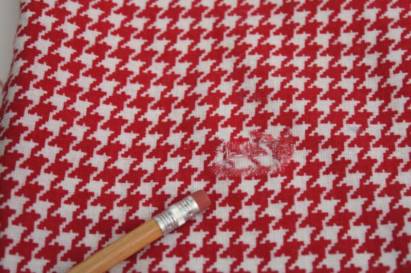 photo of 40s 50s vintage cotton feed sack fabric, red & white houndstooth print #4