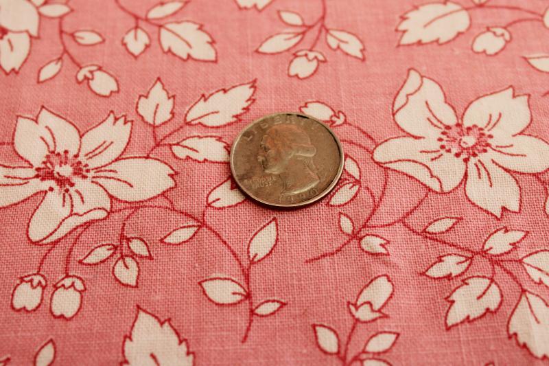 photo of 40s 50s vintage cotton feedsack fabric, pink & white flowers floral print #2