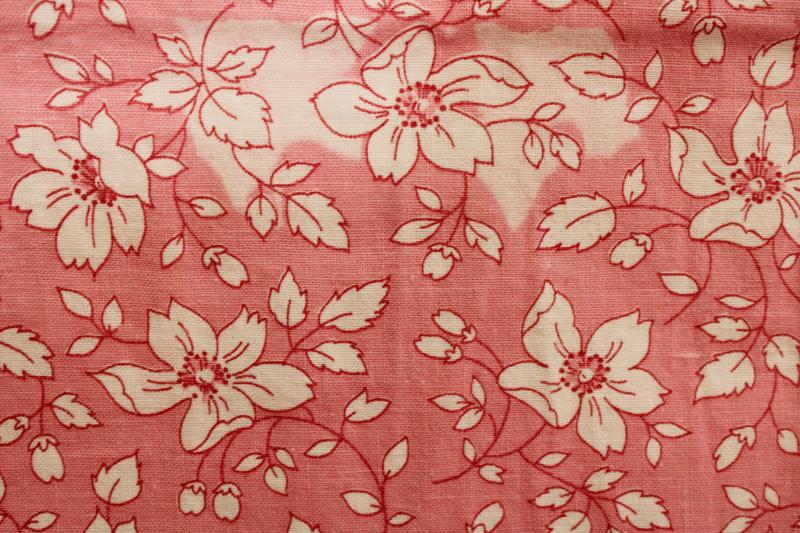 photo of 40s 50s vintage cotton feedsack fabric, pink & white flowers floral print #4