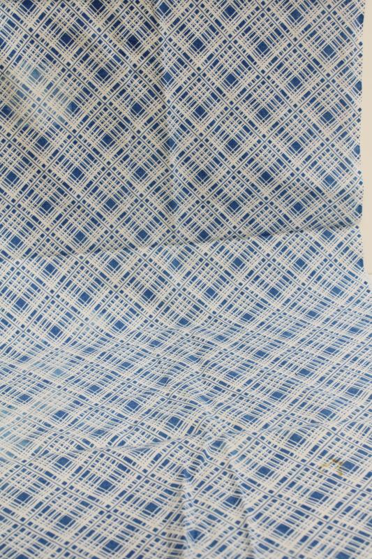 photo of 40s 50s vintage cotton feedsack fabric, sky blue & white plaid print  #1